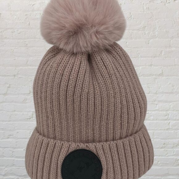 Canada Weather Gear Taupe/Pink Pom Pom Beanie Winter Hat - Picture 4 of 11